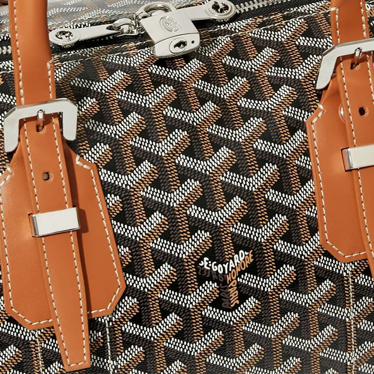Sac à bandoulière portable en toile et cuir Boston de GOYARD, sac de voyage de taille moyenne, unisexe, marron