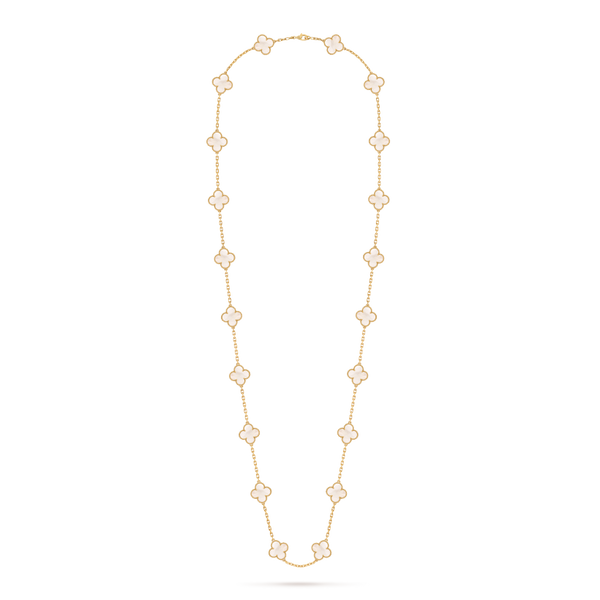 Vintage Alhambra long necklace, 20 motifs 18K yellow gold, Mother-of-pearl