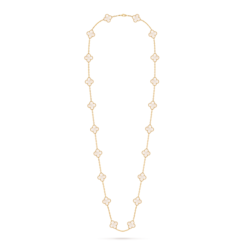Vintage Alhambra long necklace, 20 motifs 18K yellow gold, Mother-of-pearl
