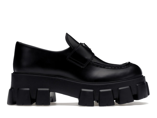 Prada Monolith 55mm Loafer Black Brushed Leather
