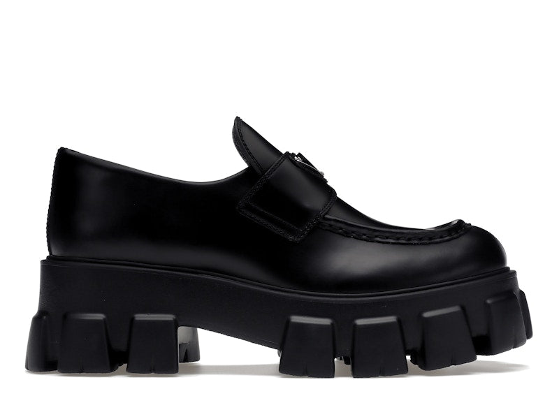 Prada Monolith 55mm Loafer Black Brushed Leather