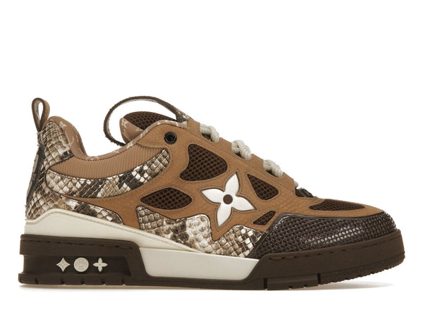 Baskets de skate Louis Vuitton en peau de serpent marron