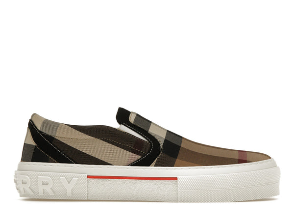 Baskets Burberry Slip On à carreaux exagérés, marron bouleau et blanc