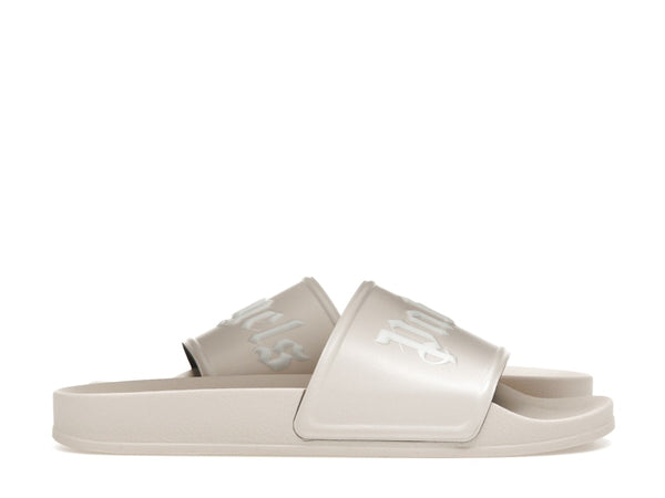 Claquettes avec logo Palm Angels beige et blanc