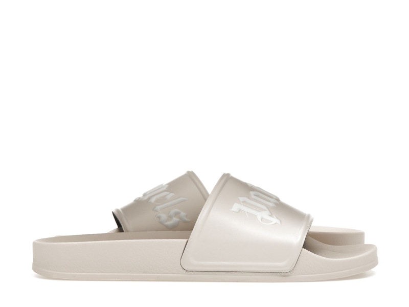 Claquettes avec logo Palm Angels beige et blanc