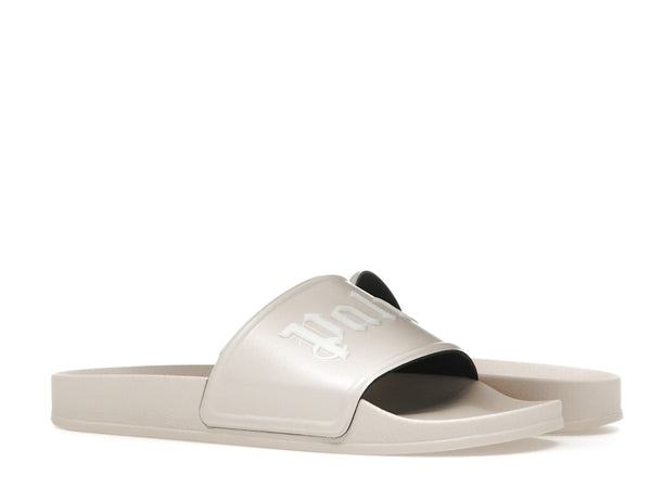 Claquettes avec logo Palm Angels beige et blanc