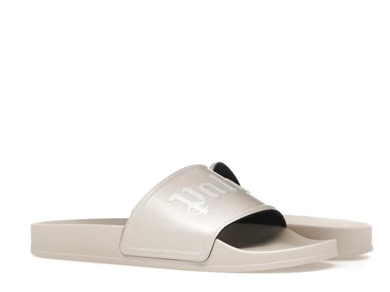 Claquettes avec logo Palm Angels beige et blanc
