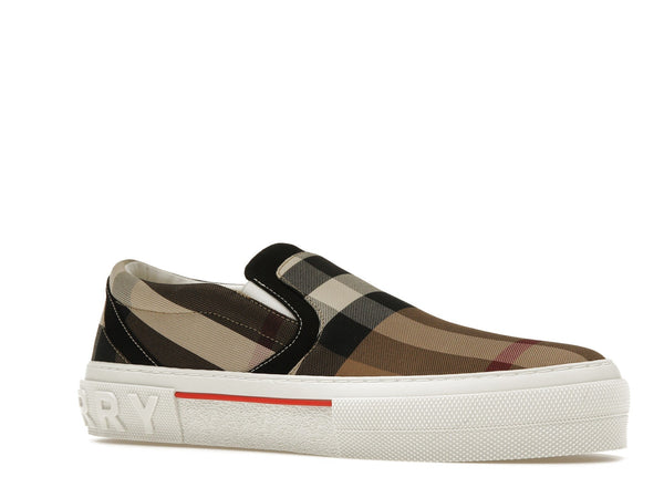 Baskets Burberry Slip On à carreaux exagérés, marron bouleau et blanc