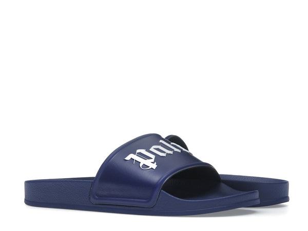 Claquettes de piscine Palm Angels bleu foncé blanc SS23