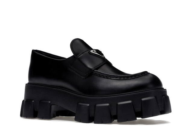Prada Monolith 55mm Loafer Black Brushed Leather