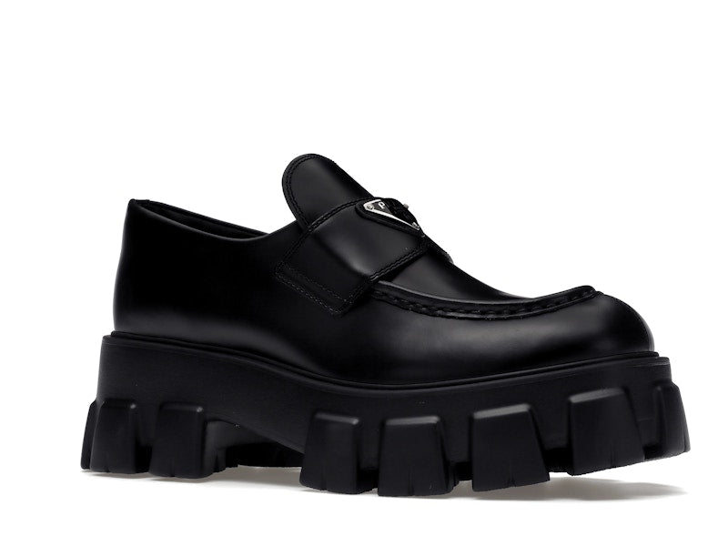 Prada Monolith 55mm Loafer Black Brushed Leather