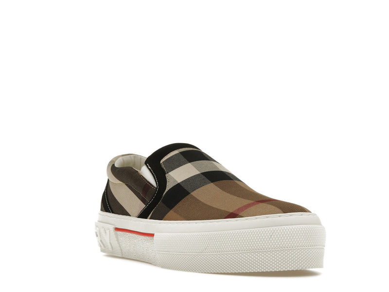 Baskets Burberry Slip On à carreaux exagérés, marron bouleau et blanc