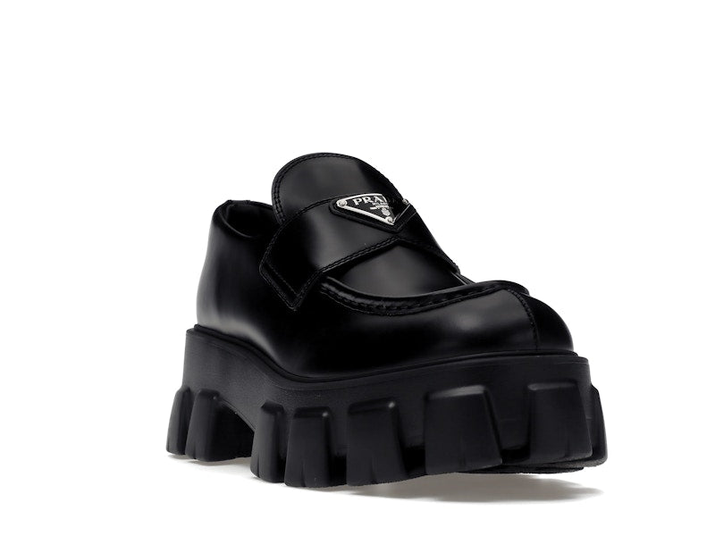Prada Monolith 55mm Loafer Black Brushed Leather