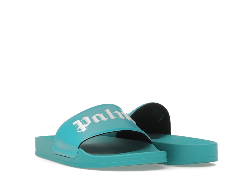 Palm Angels Logo Pool Slides Light Blue