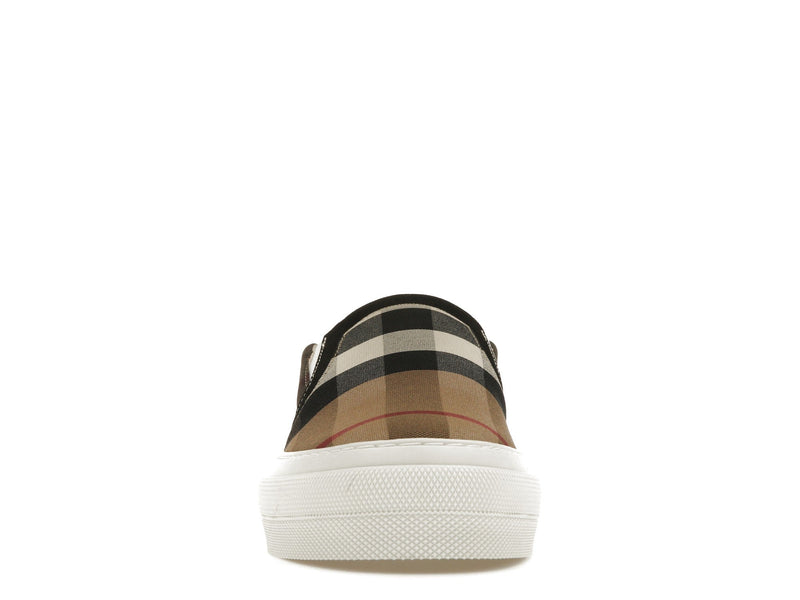 Baskets Burberry Slip On à carreaux exagérés, marron bouleau et blanc