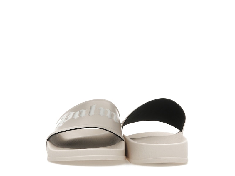 Claquettes avec logo Palm Angels beige et blanc