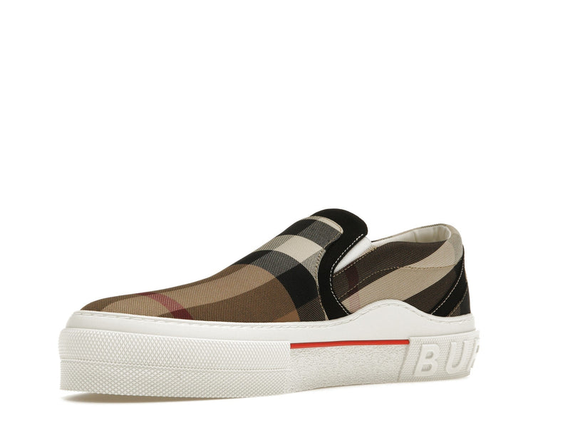 Baskets Burberry Slip On à carreaux exagérés, marron bouleau et blanc