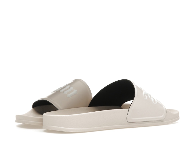 Claquettes avec logo Palm Angels beige et blanc