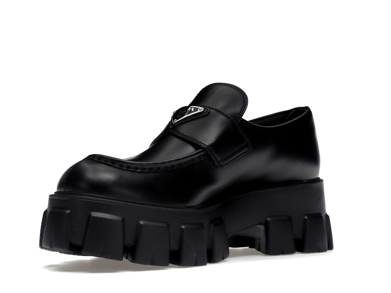 Prada Monolith 55mm Loafer Black Brushed Leather