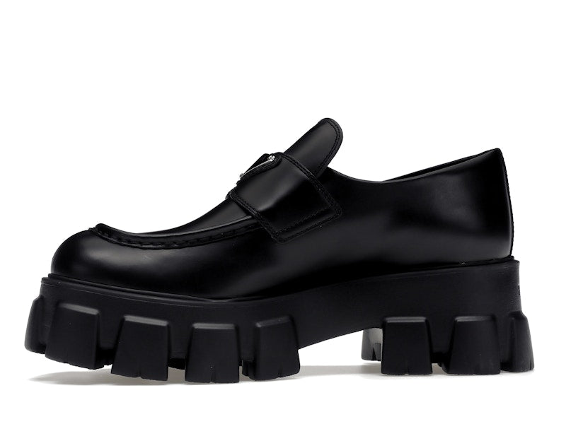 Prada Monolith 55mm Loafer Black Brushed Leather