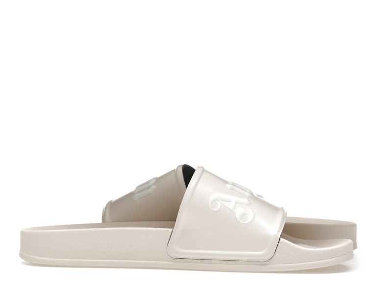 Claquettes avec logo Palm Angels beige et blanc