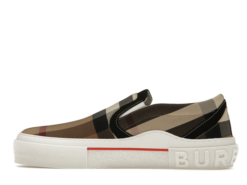 Baskets Burberry Slip On à carreaux exagérés, marron bouleau et blanc