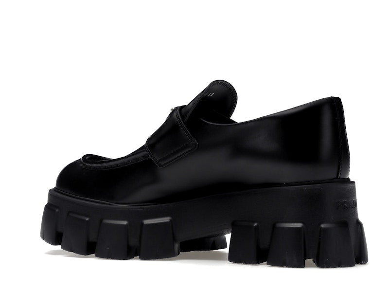 Prada Monolith 55mm Loafer Black Brushed Leather