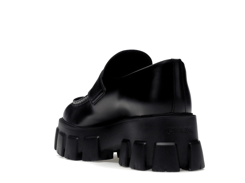 Prada Monolith 55mm Loafer Black Brushed Leather