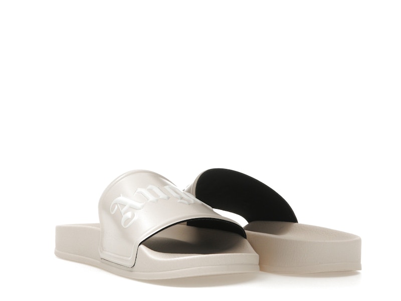 Claquettes avec logo Palm Angels beige et blanc