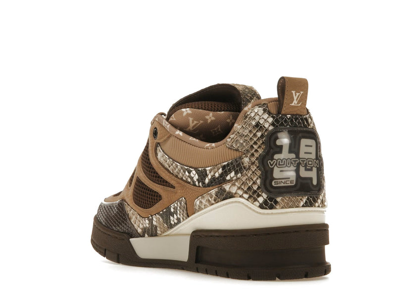 Baskets de skate Louis Vuitton en peau de serpent marron