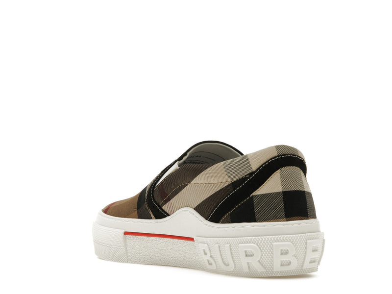 Baskets Burberry Slip On à carreaux exagérés, marron bouleau et blanc