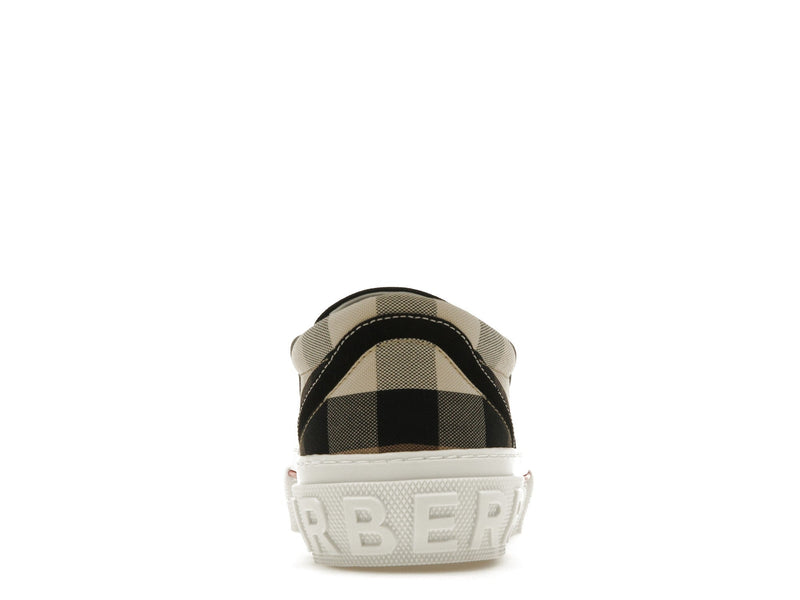 Baskets Burberry Slip On à carreaux exagérés, marron bouleau et blanc