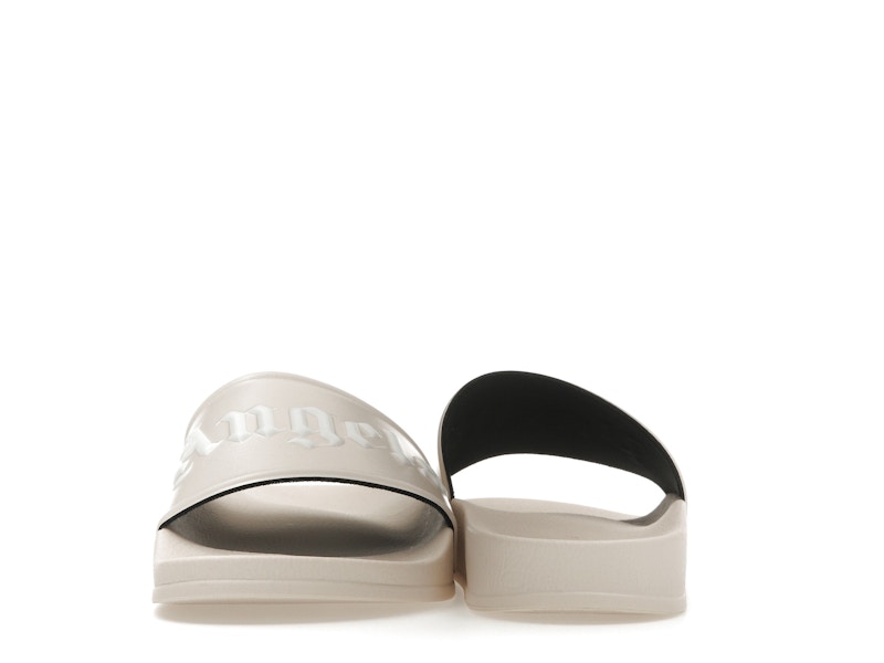 Claquettes avec logo Palm Angels beige et blanc