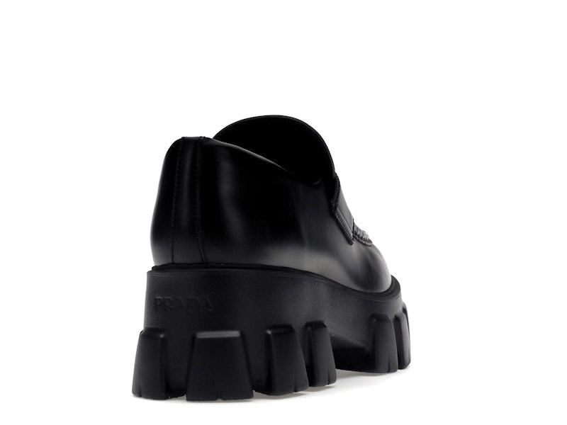 Prada Monolith 55mm Loafer Black Brushed Leather