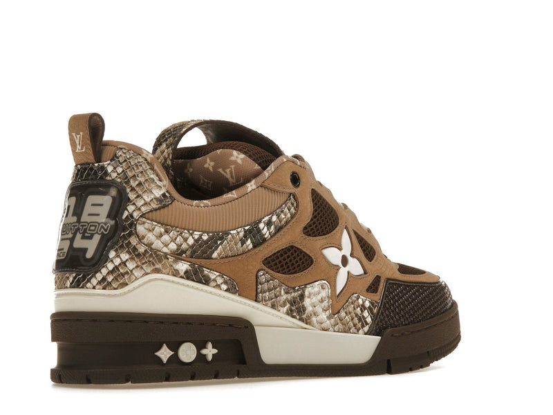 Baskets de skate Louis Vuitton en peau de serpent marron
