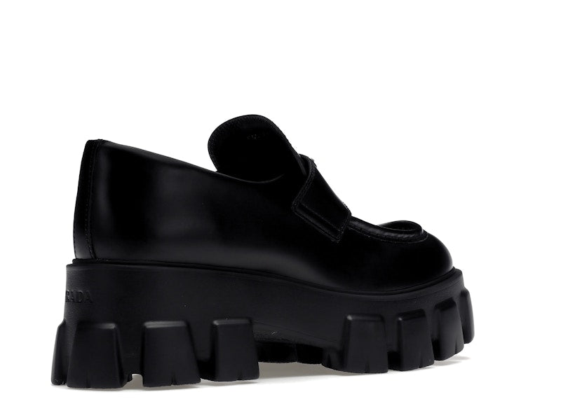 Prada Monolith 55mm Loafer Black Brushed Leather