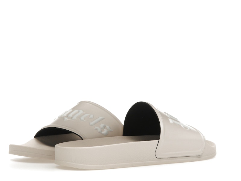 Claquettes avec logo Palm Angels beige et blanc
