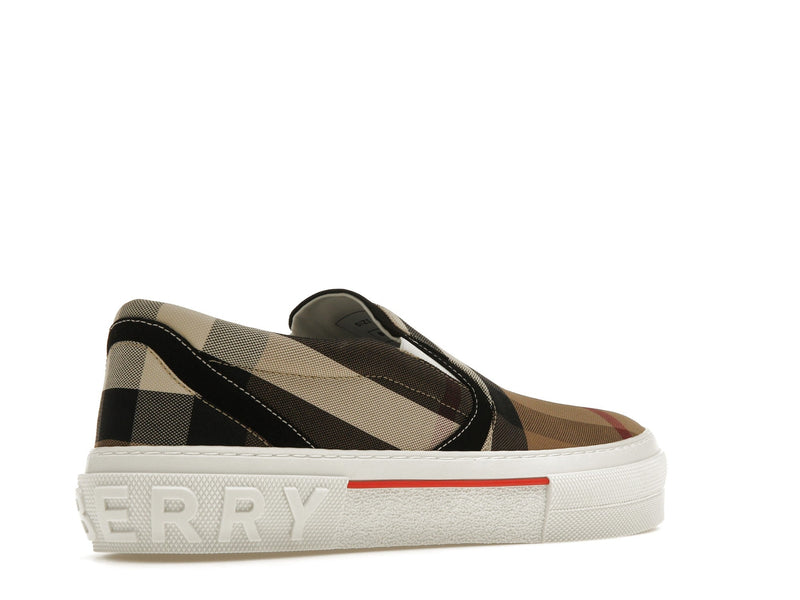 Baskets Burberry Slip On à carreaux exagérés, marron bouleau et blanc