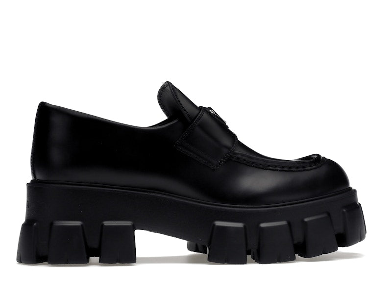Prada Monolith 55mm Loafer Black Brushed Leather