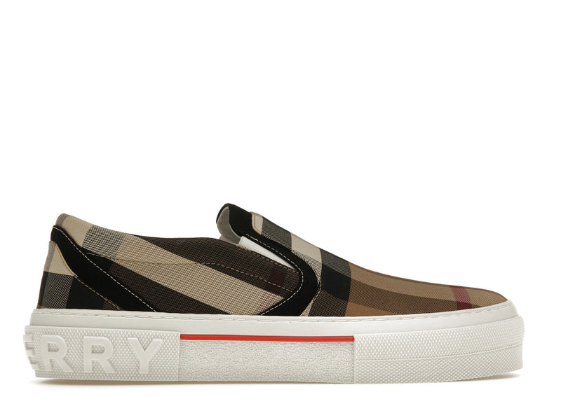 Baskets Burberry Slip On à carreaux exagérés, marron bouleau et blanc
