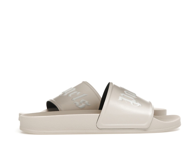 Claquettes avec logo Palm Angels beige et blanc