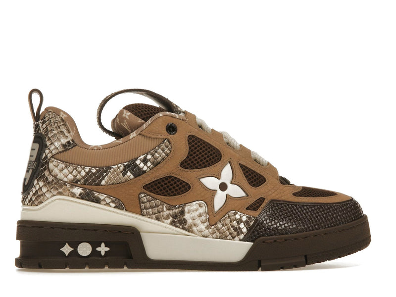 Baskets de skate Louis Vuitton en peau de serpent marron