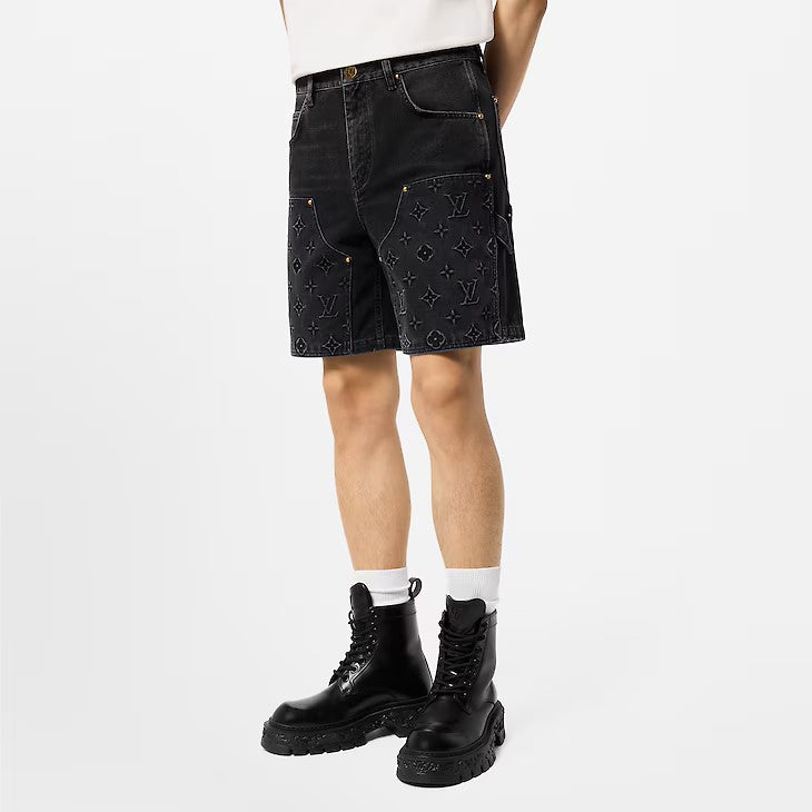 Short en jean de travail Louis Vuitton Monogram noir