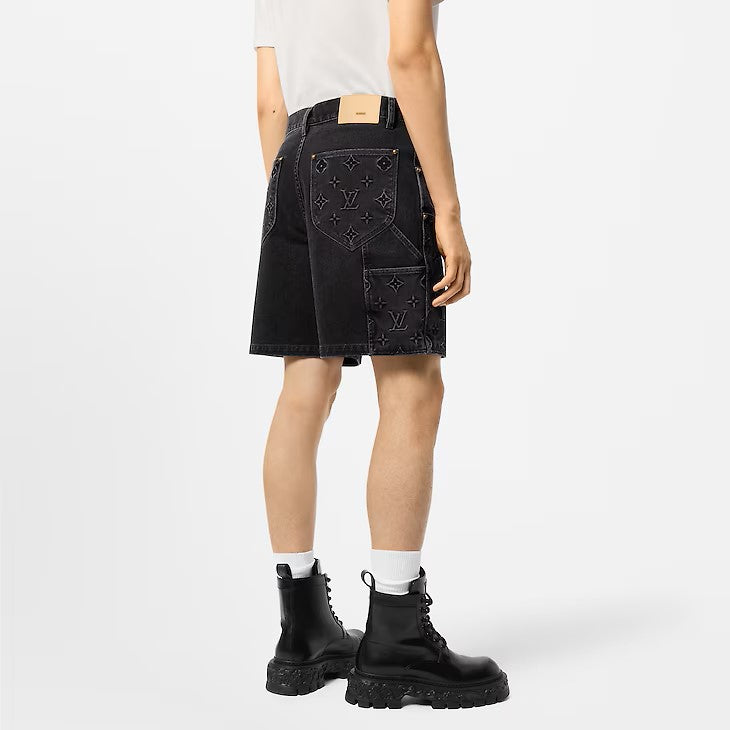 Short en jean de travail Louis Vuitton Monogram noir