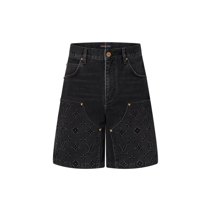 Short en jean de travail Louis Vuitton Monogram noir