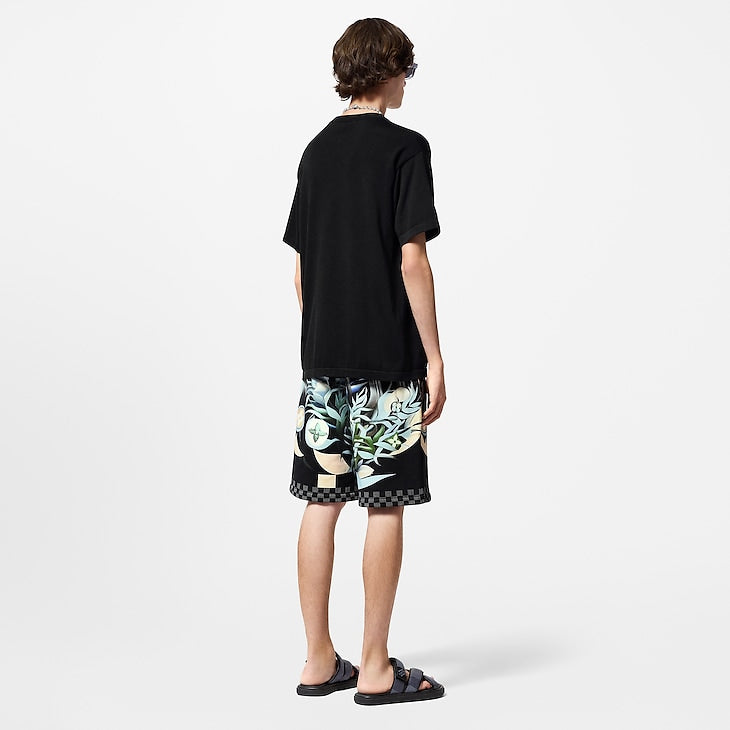 Pull ras du cou à manches courtes en coton orné Louis Vuitton Noir
