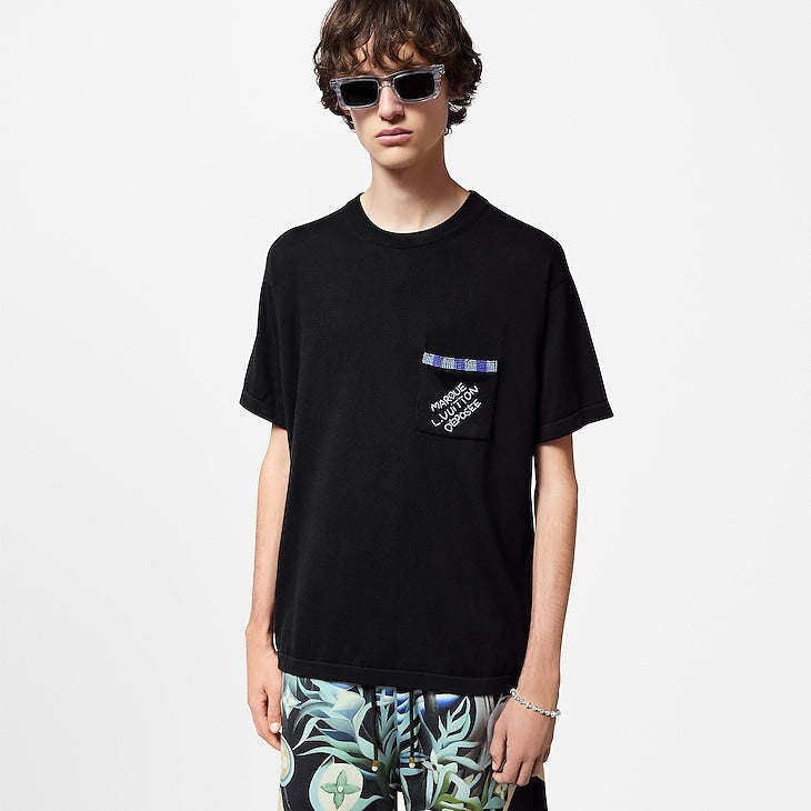 Pull ras du cou à manches courtes en coton orné Louis Vuitton Noir
