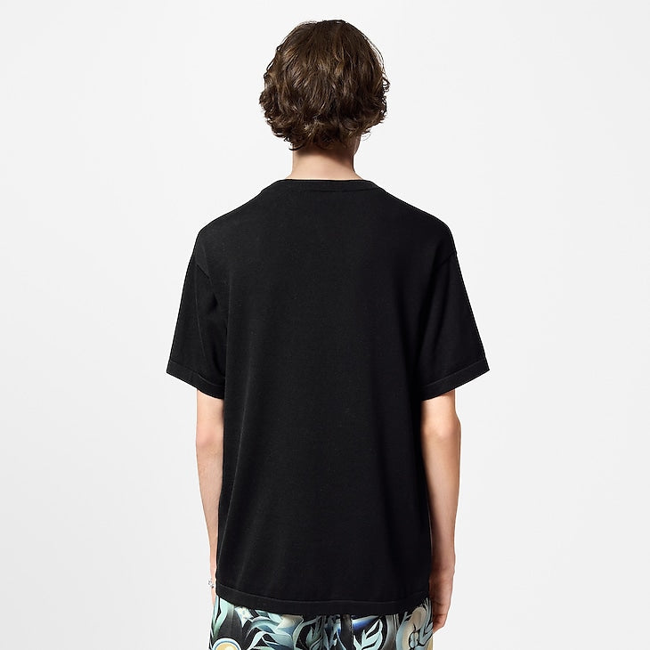Pull ras du cou à manches courtes en coton orné Louis Vuitton Noir