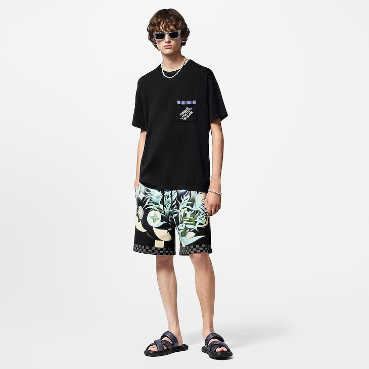 Pull ras du cou à manches courtes en coton orné Louis Vuitton Noir