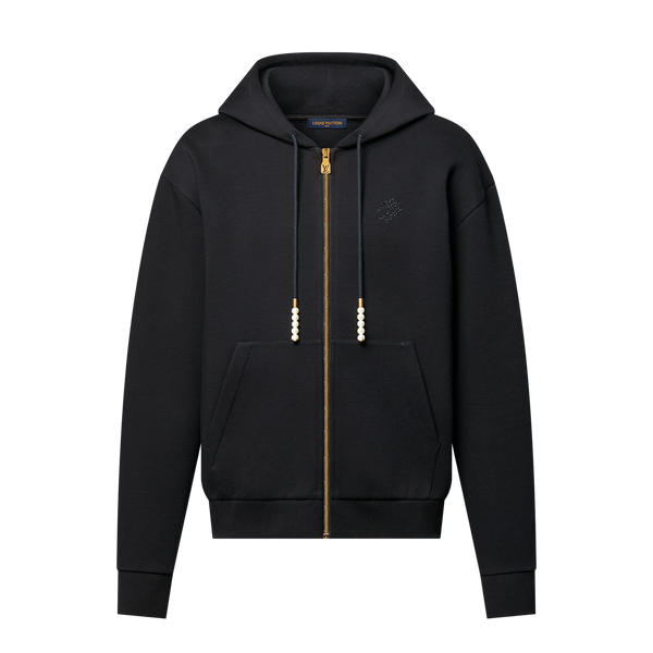 Sweat à capuche zippé en jersey brodé Louis Vuitton Noir